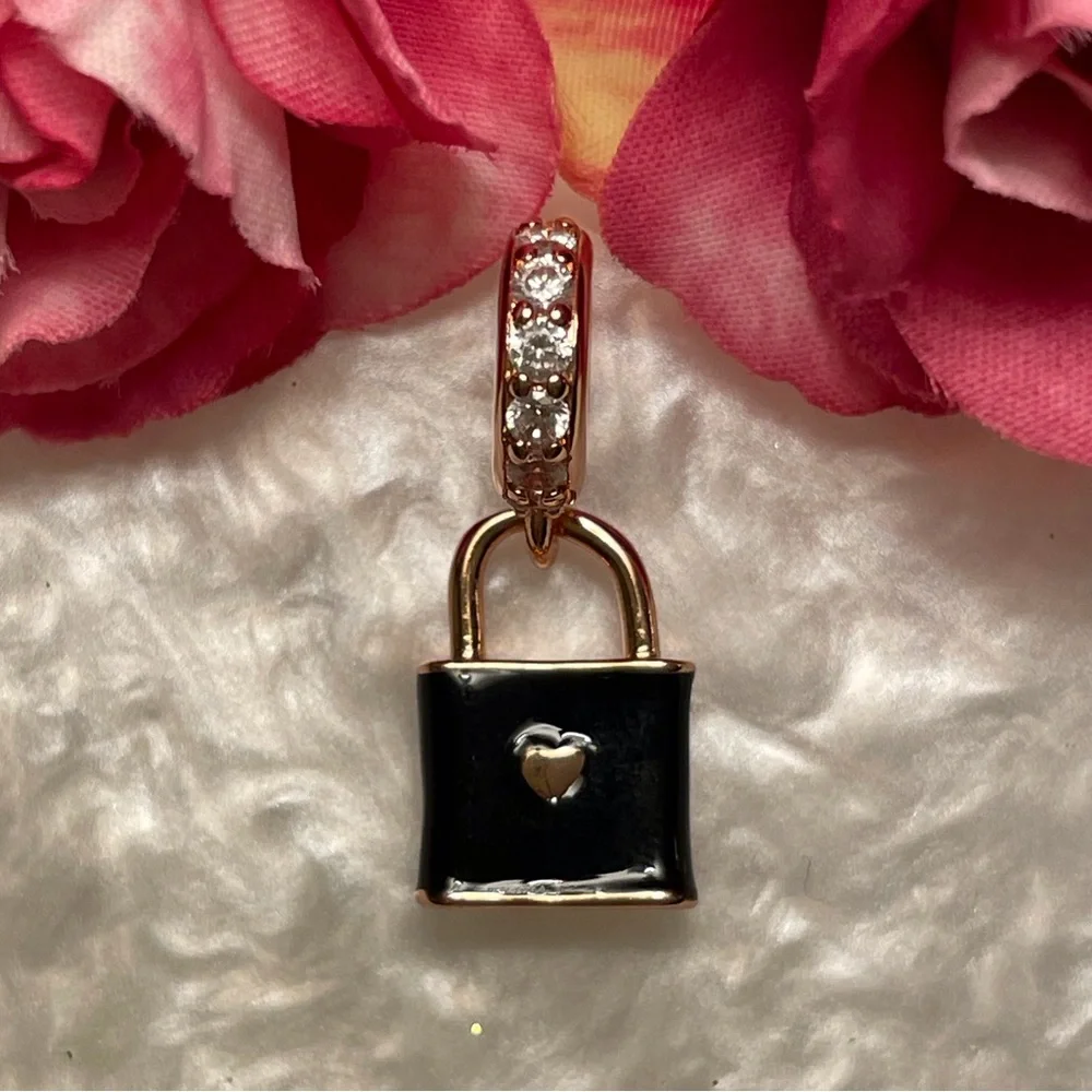 Bracelet Charm Rose Gold Love Lock with Rhinestones
